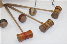 c.Late 1800's Miniature Parlor Table Croquet Set in Pine Box - Hutchin & Noyes & Co.