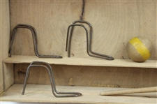 c.Late 1800's Miniature Parlor Table Croquet Set in Pine Box - Hutchin & Noyes & Co.