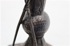 Ornate Golfing Cherubs with Crossed Clubs and Dimple Golf Ball at Base Thin Vase