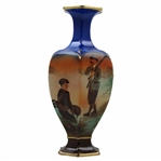 Hexagonal Ceramic Footed Vase w/Hand Painted Post-Swing Golfer & Caddie Observing