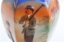 Hexagonal Ceramic Footed Vase w/Hand Painted Post-Swing Golfer & Caddie Observing