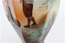 Hexagonal Ceramic Footed Vase w/Hand Painted Post-Swing Golfer & Caddie Observing
