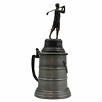 Post Swing Golfer Lid on Large Stein Plinth w/Enameled Club/Bag