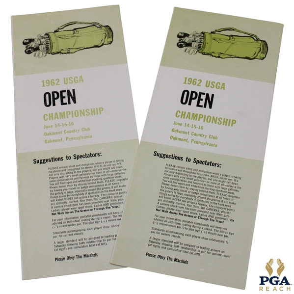 Two (2) 1962 US Open at Oakmont Country Club Pairing Sheets
