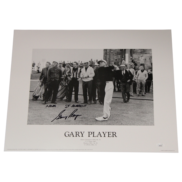 Gary Player Signed Back & White at St. Andrews 16x20 Photo w/Arnie St. Andrews JSA #CE33708