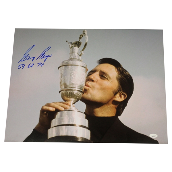Gary Player Signed Claret Jug 16x20 Photo w/59 68 74 JSA #CB46493