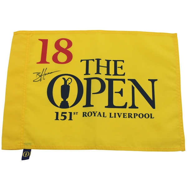 Brian Harman Signed 2023 The Open Championship at Royal Liverpool Yellow Screen Flag JSA ALOA