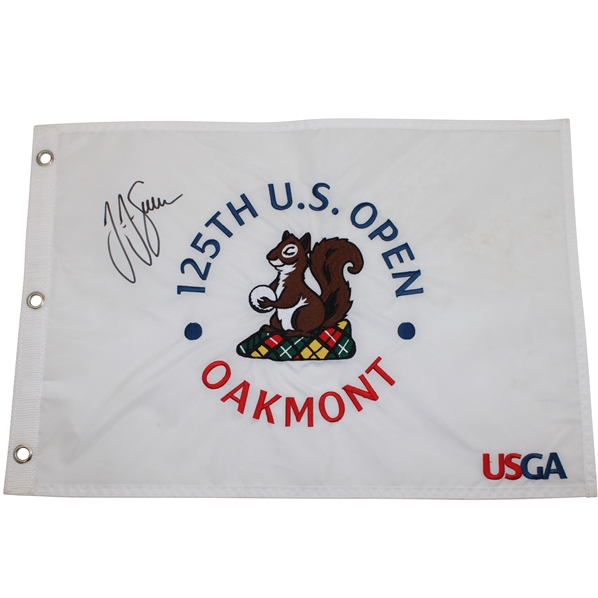 Champion JJ Spaun Signed 2025 US Open at Oakmont Embroidered Flag JSA ALOA