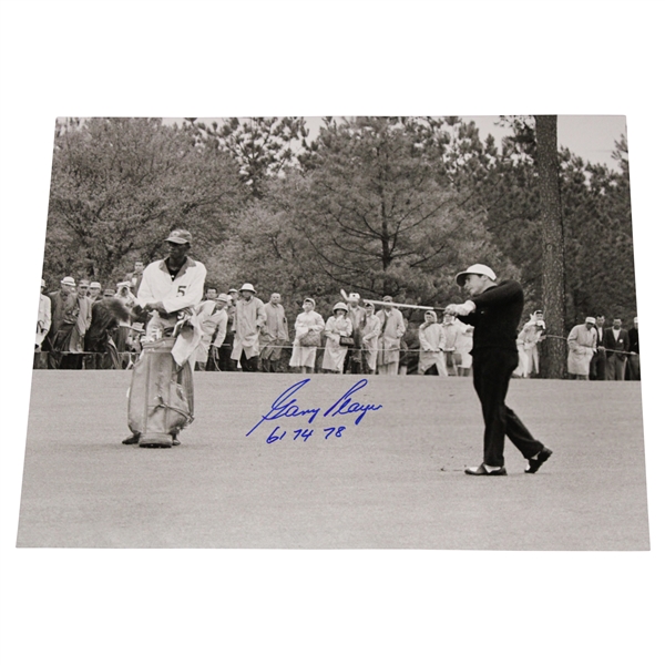 Gary Player Signed Black & White Post Swing 16x20 Photo w/61 74 78 JSA ALOA
