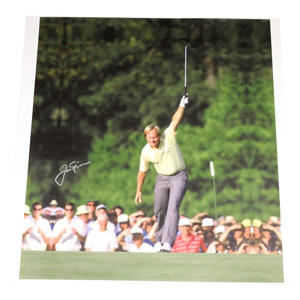 Jack Nicklaus Signed 1986 Masters Raises Putter Historic Image on Canvas JSA ALOA