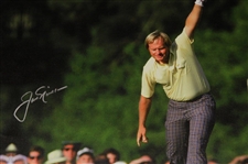 Jack Nicklaus Signed 1986 Masters Raises Putter Historic Image on Canvas JSA ALOA