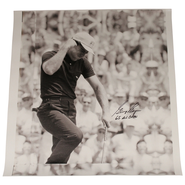 Gary Player Signed 1965 US Open B&W First Pump Image on 24x23 Canvas w/65 US Open JSA ALOA