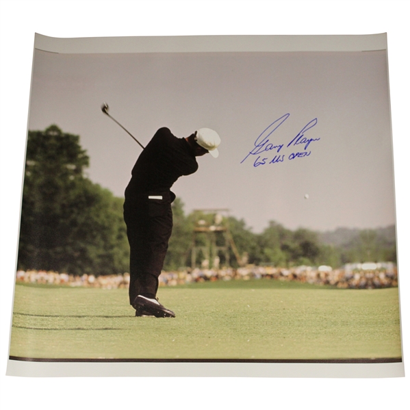 Gary Player Signed 1965 US Open Fairway Approach Image on 24x23 Canvas w/65 US Open JSA ALOA
