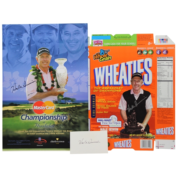 Hale Irwins Signed Wheaties Box, 2008 Hualalai Resort Poster & 3x5 Index Card JSA ALOA