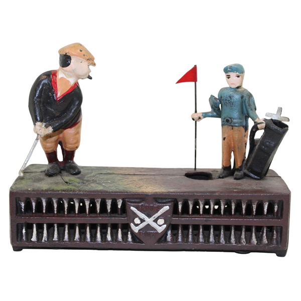 Classic Iron Birdie Putt with Golfer & Caddy Coin Bank