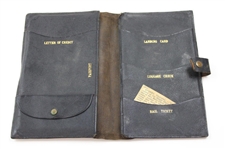 Joe Kirkwood Sr. Signed 1921 Touring Agreement, 1955 St. Louis Sports, Travel & Boat Show Master Ticket & Leather Passport Holder