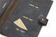 Joe Kirkwood Sr. Signed 1921 Touring Agreement, 1955 St. Louis Sports, Travel & Boat Show Master Ticket & Leather Passport Holder