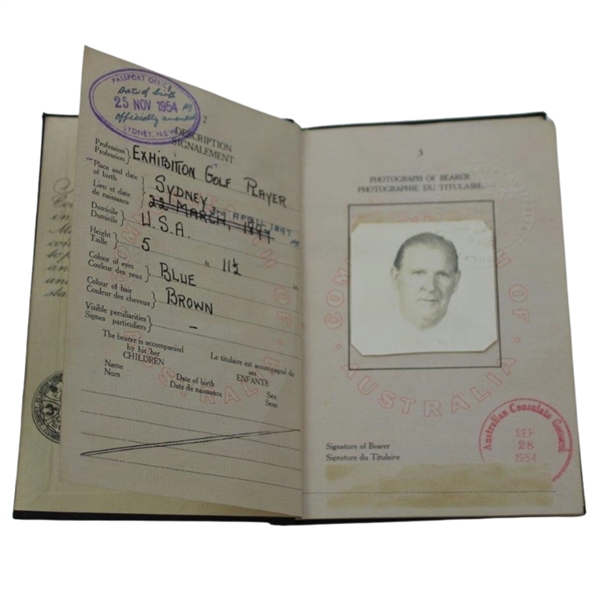 Joe Kirkwood Srs c.1954 Stamped & Used Australian Passport w/ Photo
