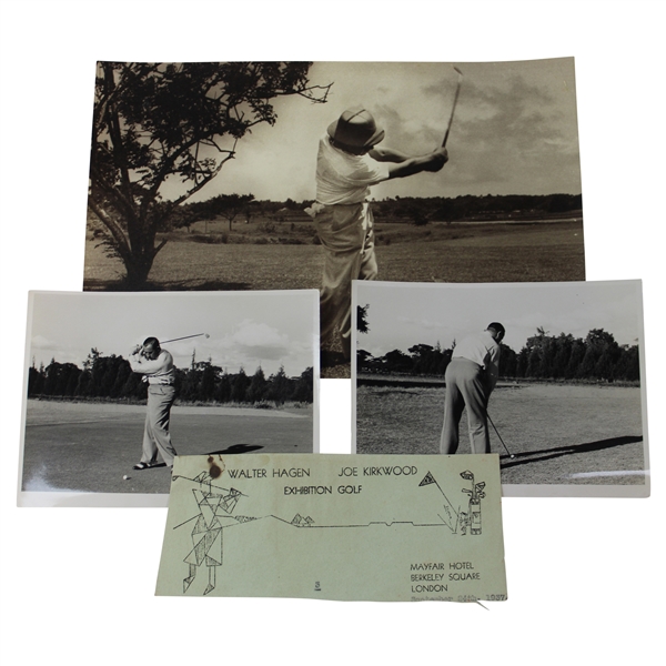 Two (2) Walter Hagen Original Swing Photos & 1937 Hagen-Kirkwood Exhibition Advertisement