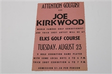 Three (3) c.1950's Joe Kirkwood Golf Exhibition Advertisement Pieces & (3) Tickets