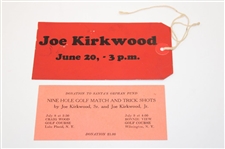 Three (3) c.1950's Joe Kirkwood Golf Exhibition Advertising Pieces, Guest Tag & Two (2) Tickets