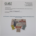 Joe Kirkwood's c.1950's Dunlop Advertising Card, Exhibition Advertisement Piece & Four (4) Tickets