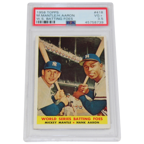 1958 Topps #418 Mickey Mantle/Hank Aaron W.S. Batting Foes Card PSA VG 3.5 #45758739