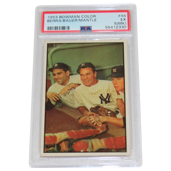 1953 Bowman Color #44 Yogi Berra/Hank Bauer/Mickey Mantle Card PSA EX 5 #55412330