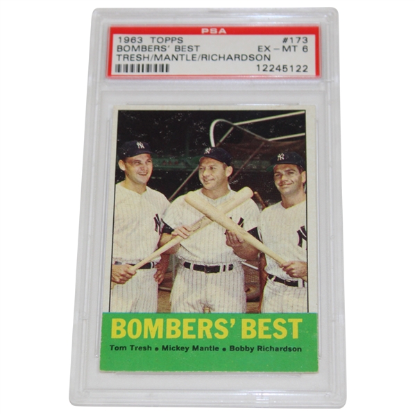 1963 Topps #173 Bombers Best Tresh/Mickey Mantle/Richardson Card PSA EX-MT 6 #12245122