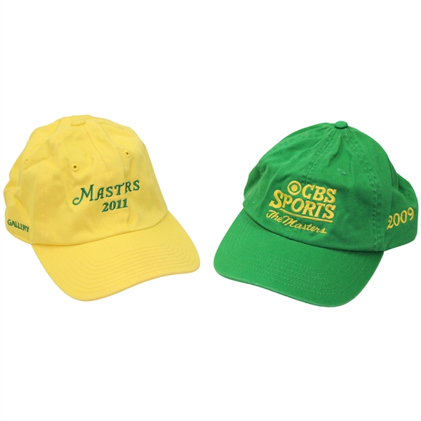 2009 Masters Tournament CBS Sports Green Hat & 2011 Masters Tournament Yellow Gallery Hat