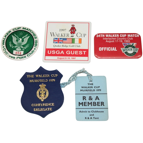 1979, 1981, 1983, 1979 & 1997 Various Walker Cup Badges 