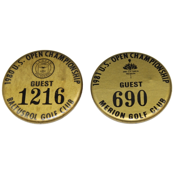 1980 & 1981 US Open Guest Badges #1216 & #690 - Baltusrol (Nicklaus) & Merion