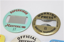 1970, 1980, 1990 (x2), 1993 (x2) & 1994 Masters Press/Supervisor/Official/Observer& other Official Badges