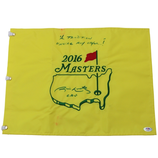 Jim Nantz Signed 2016 Masters Embroidered Flag with A Tradition Unlike Any Other PSA #AJ38635