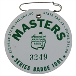 1961 Masters Tournament SERIES Badge #3249 - Gary Player Winner