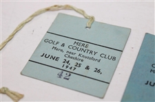 Five (5) Paper Tickets To 1940's U. K. Clubs & Events Including (3) w/'Competitor' Designation