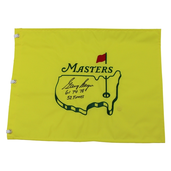 Gary Player Signed Undated Masters Embroidered Flag w/Years Won & 52 Times JSA ALOA