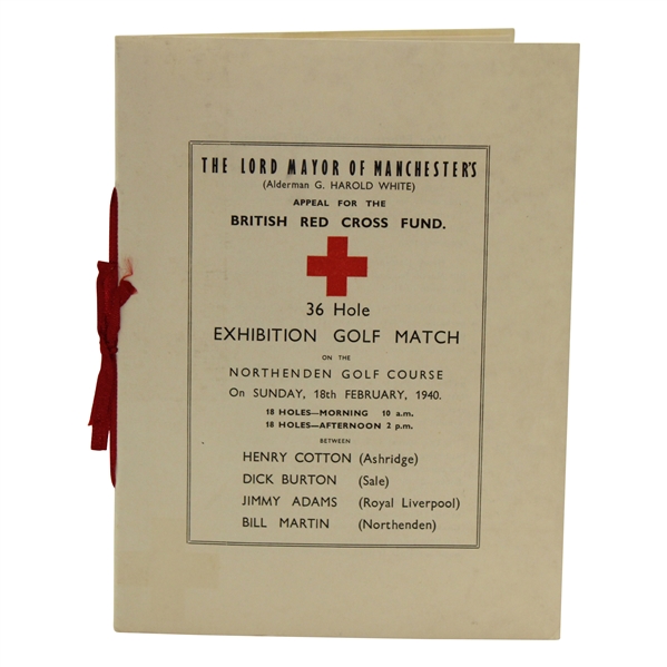 Henry Cottons 1940 Red Cross Exhibition Golf Match w/Burton, Adams & Martin Program