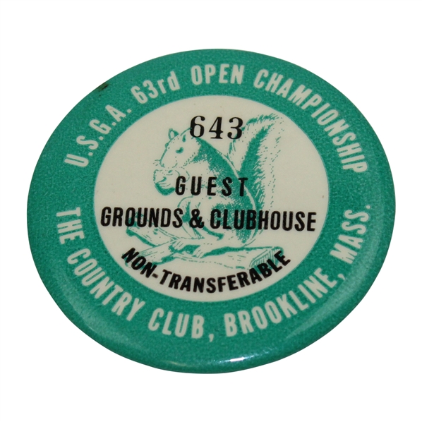 1963 US Open at The Country Club, Brookline Guest Grounds & Clubhouse Badge #643