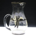 Silver Overlay Golf Themed Large Glass Water Pitcher
