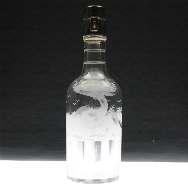 Circa 1900 Hawkes Sterling Thistle Cut Glass Whiskey Decanter Glass Bottle w/BGD Top