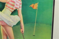 Lady Golfer With Dress Blowing Up Matted And Framed
