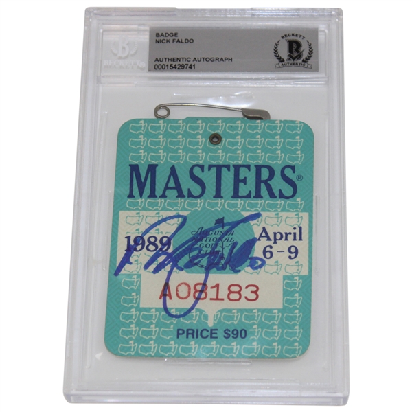 Nick Faldo Signed 1989 Masters Series Badge #A08183 Beckett