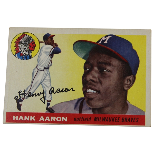 MLB HoFer Hank Aaron 1955 Topps Milwaukee Braves Official Baseball Card #47