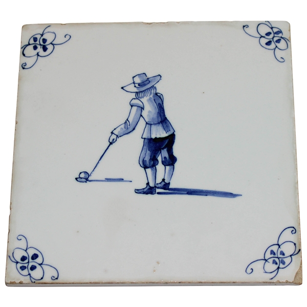 Classic D.P. Hand Painted Golfer Holland Porcelain Delft Tile