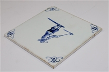 Classic D.P. Hand Painted Golfer Holland Porcelain Delft Tile