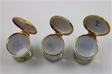 Three (3) Golf Themed Enamel Staffordshire & Worcestershire Stamp Boxes
