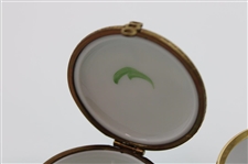Three (3) Golf Themed Enamel Pointers, Halcyon, Rochard Pill Boxes