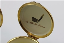 Three (3) Golf Themed Enamel Pointers, Halcyon, Rochard Pill Boxes