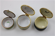 Three (3) Golf Themed Enamel Pointers, Halcyon, Rochard Pill Boxes